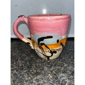 Martin Handmade Pottery Coffee Mug Pink Flowers and Freestyle